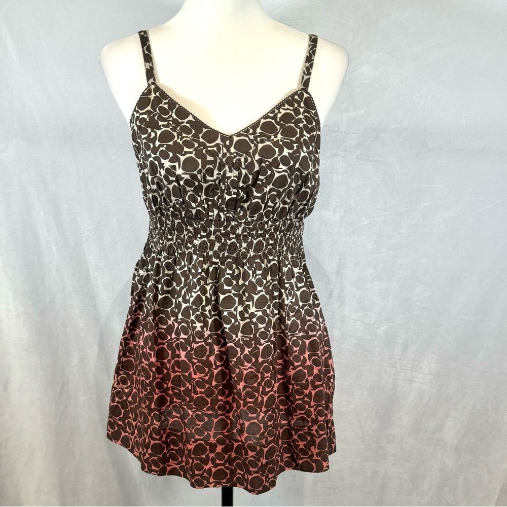 Elle 100% cotton brown tan and pink babydoll peplum top size small
